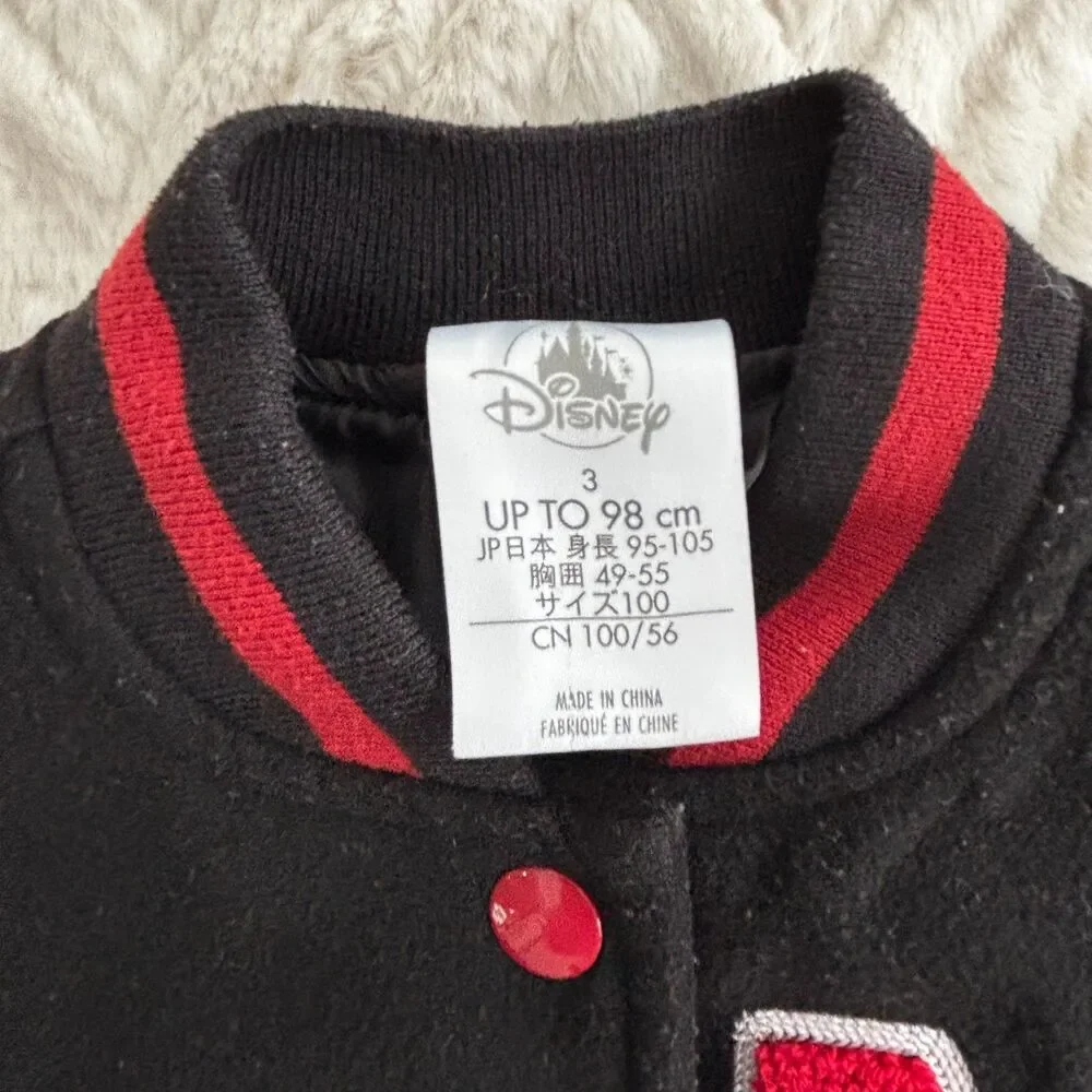 Disney Mickey Mouse Varsity Jacket Toddler Size 3 Black Red Letterman 3T